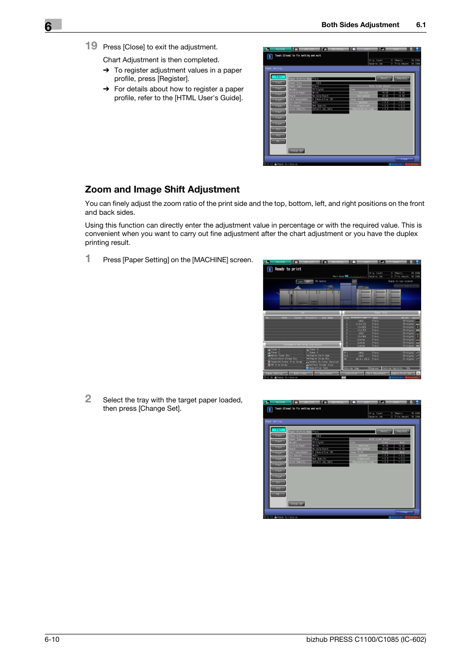 Zoom and image shift adjustment | Konica Minolta bizhub PRESS C1085 User Manual | Page 58 / 130