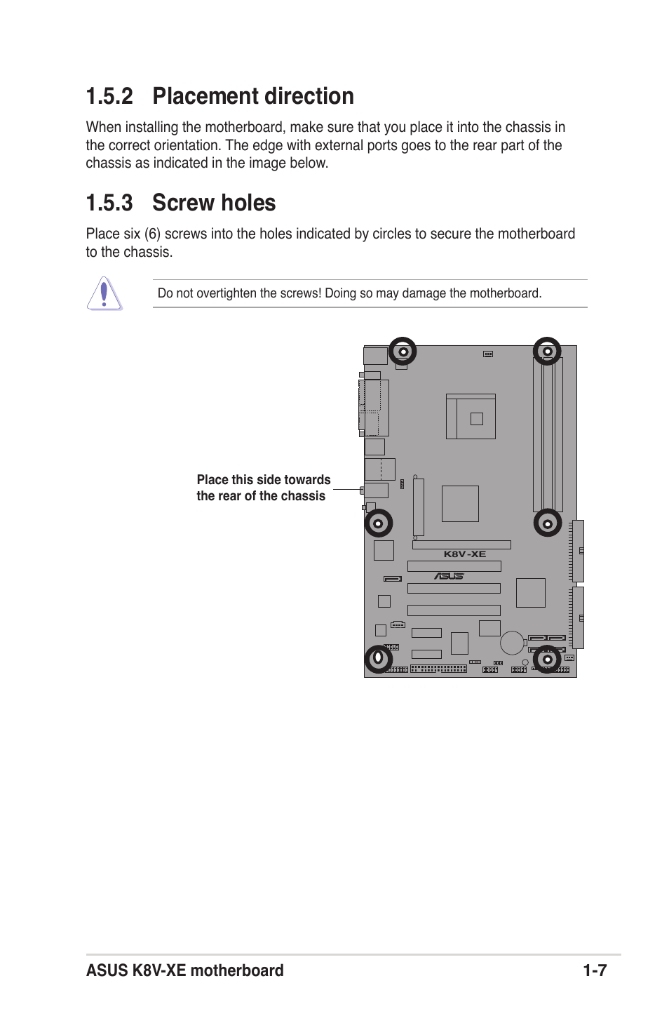 2 placement direction, 3 screw holes | Asus K8V-XE User Manual | Page 19 / 86