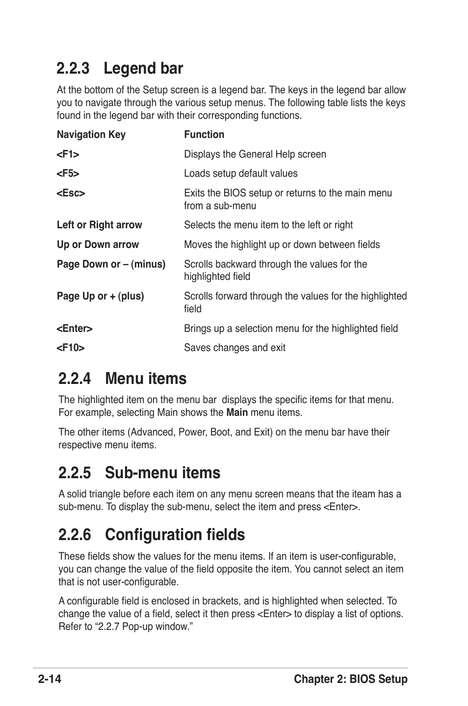 4 menu items, 5 sub-menu items, 6 conﬁguration ﬁelds | 3 legend bar | Asus K8V-XE User Manual | Page 52 / 86