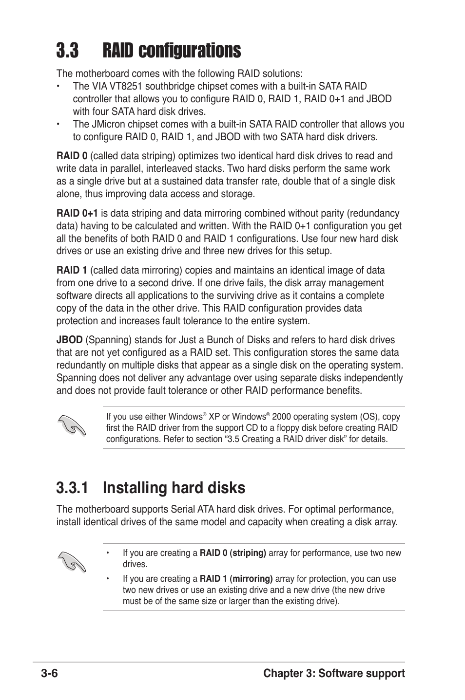 3 raid conﬁgurations, 1 installing hard disks | Asus K8V-XE User Manual | Page 80 / 86