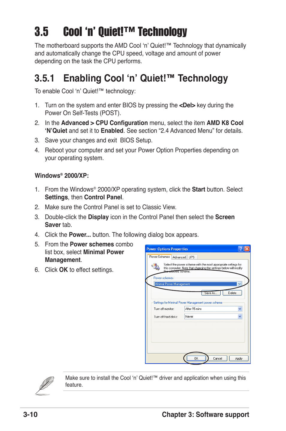 5 cool ‘n’ quiet!™ technology, 1 enabling cool ‘n’ quiet!™ technology | Asus K8V-XE User Manual | Page 84 / 86