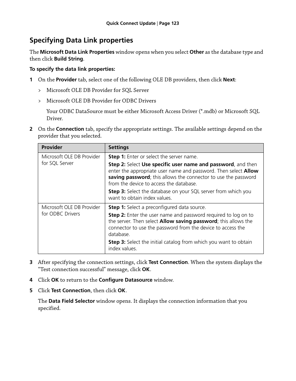 Specifying data link properties | Konica Minolta eCopy User Manual | Page 131 / 224