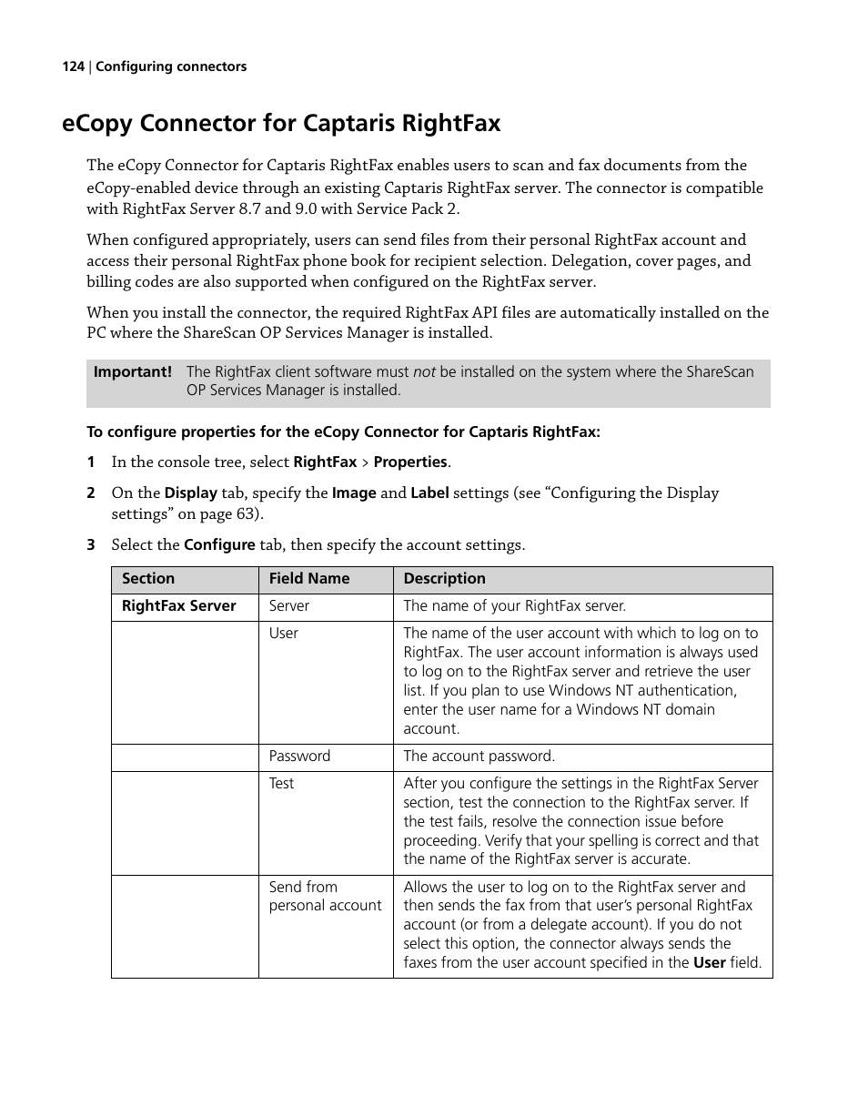 Ecopy connector for captaris rightfax | Konica Minolta eCopy User Manual | Page 132 / 224