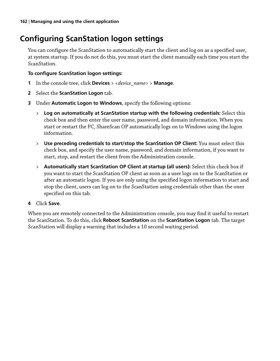 Configuring scanstation logon settings | Konica Minolta eCopy User Manual | Page 170 / 224