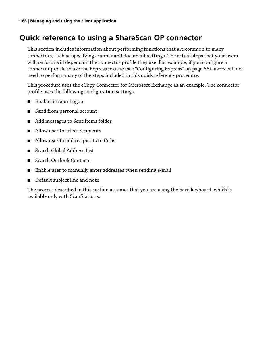 Quick reference to using a sharescan op connector | Konica Minolta eCopy User Manual | Page 174 / 224