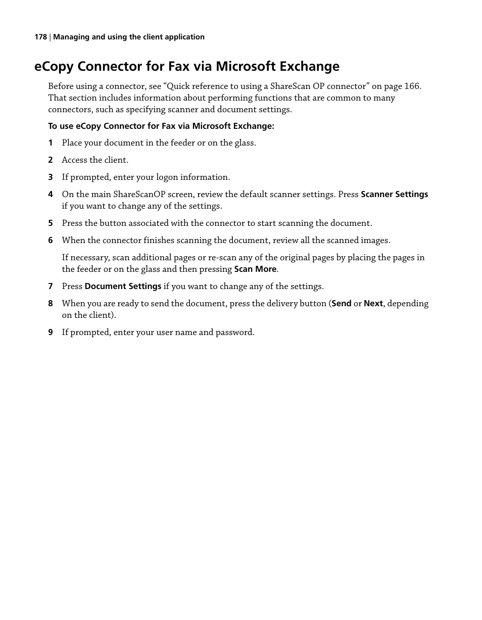 Ecopy connector for fax via microsoft exchange | Konica Minolta eCopy User Manual | Page 186 / 224