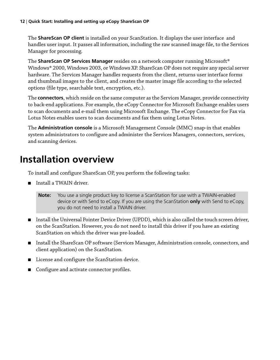 Installation overview | Konica Minolta eCopy User Manual | Page 20 / 224