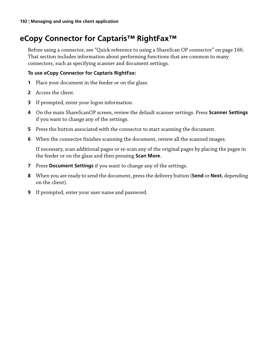 Ecopy connector for captaris™ rightfax | Konica Minolta eCopy User Manual | Page 200 / 224