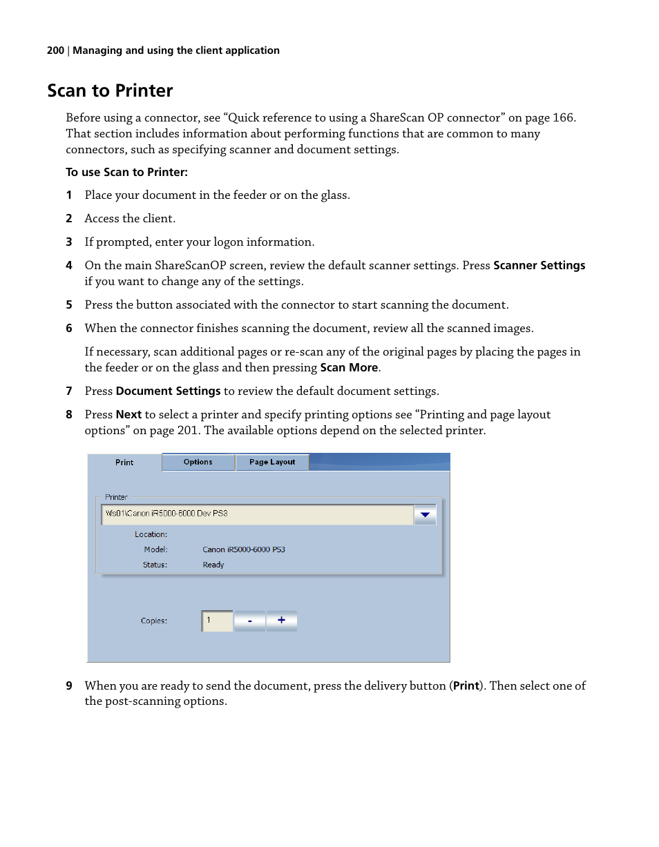Scan to printer | Konica Minolta eCopy User Manual | Page 208 / 224