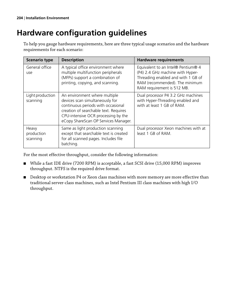 Hardware configuration guidelines | Konica Minolta eCopy User Manual | Page 212 / 224