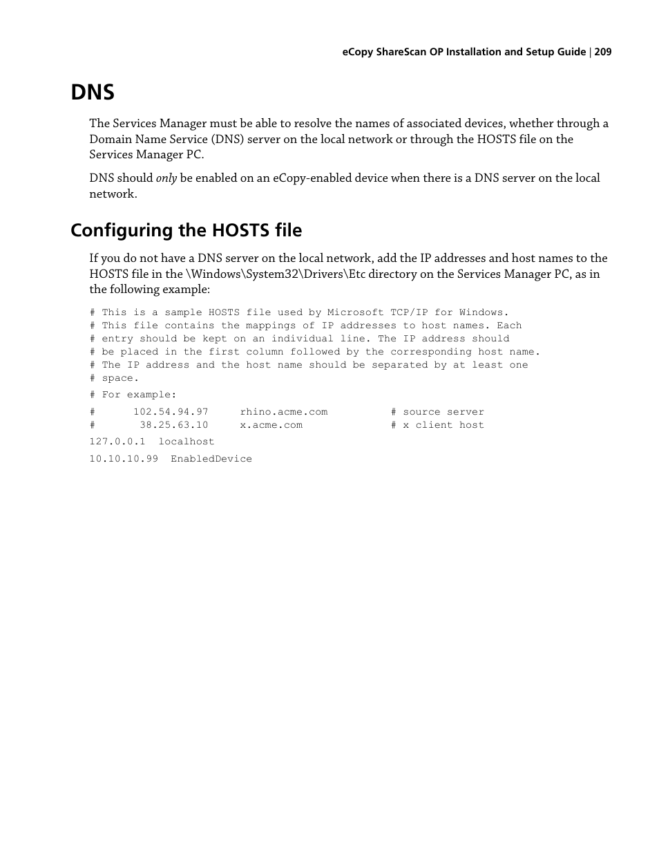 Configuring the hosts file | Konica Minolta eCopy User Manual | Page 217 / 224