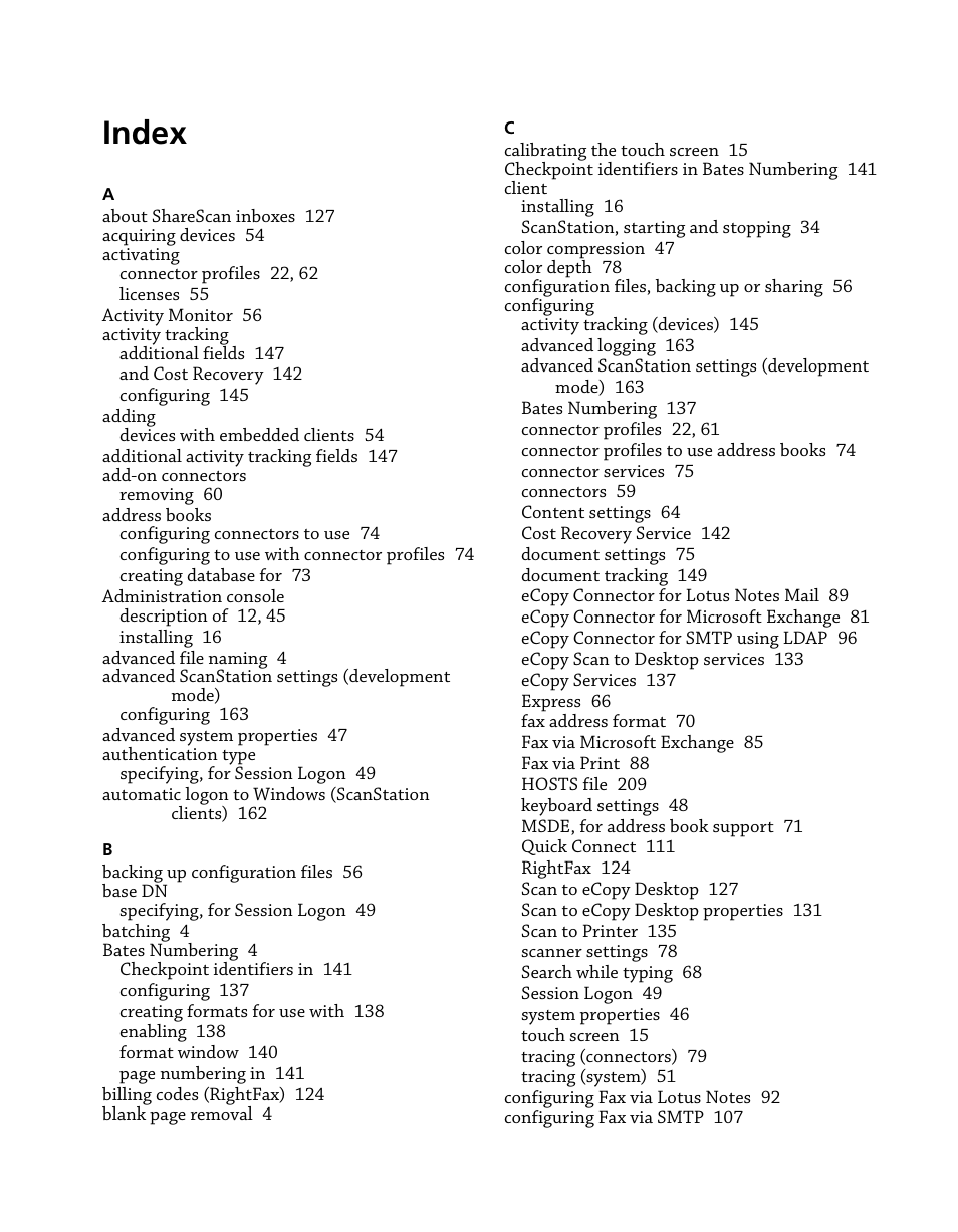 Index | Konica Minolta eCopy User Manual | Page 219 / 224