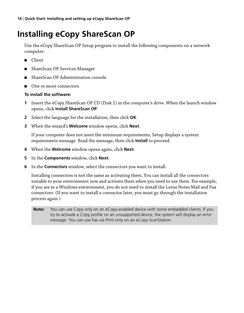 Installing ecopy sharescan op | Konica Minolta eCopy User Manual | Page 24 / 224