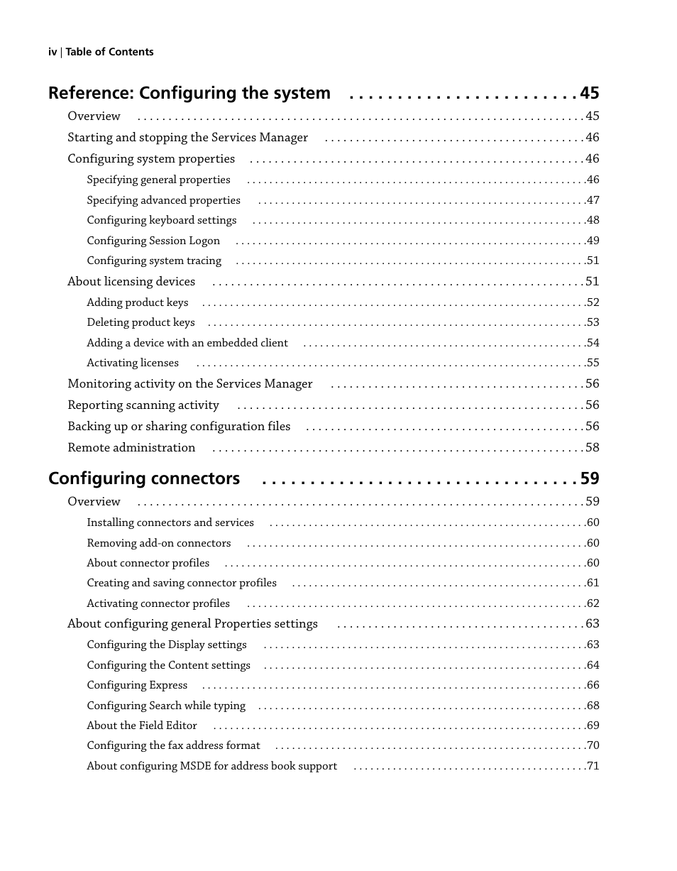 Reference: configuring the system, Configuring connectors | Konica Minolta eCopy User Manual | Page 4 / 224