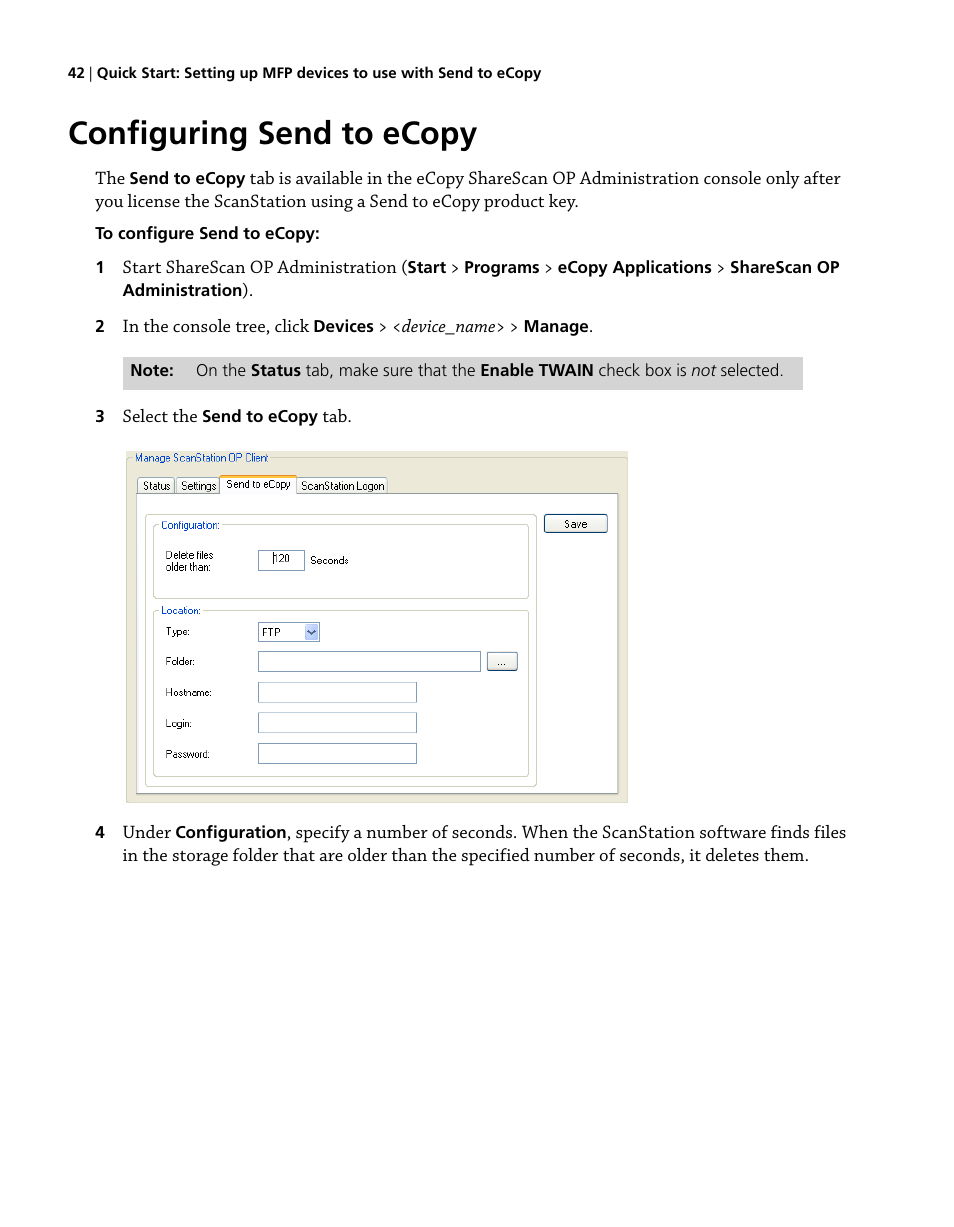 Configuring send to ecopy | Konica Minolta eCopy User Manual | Page 50 / 224