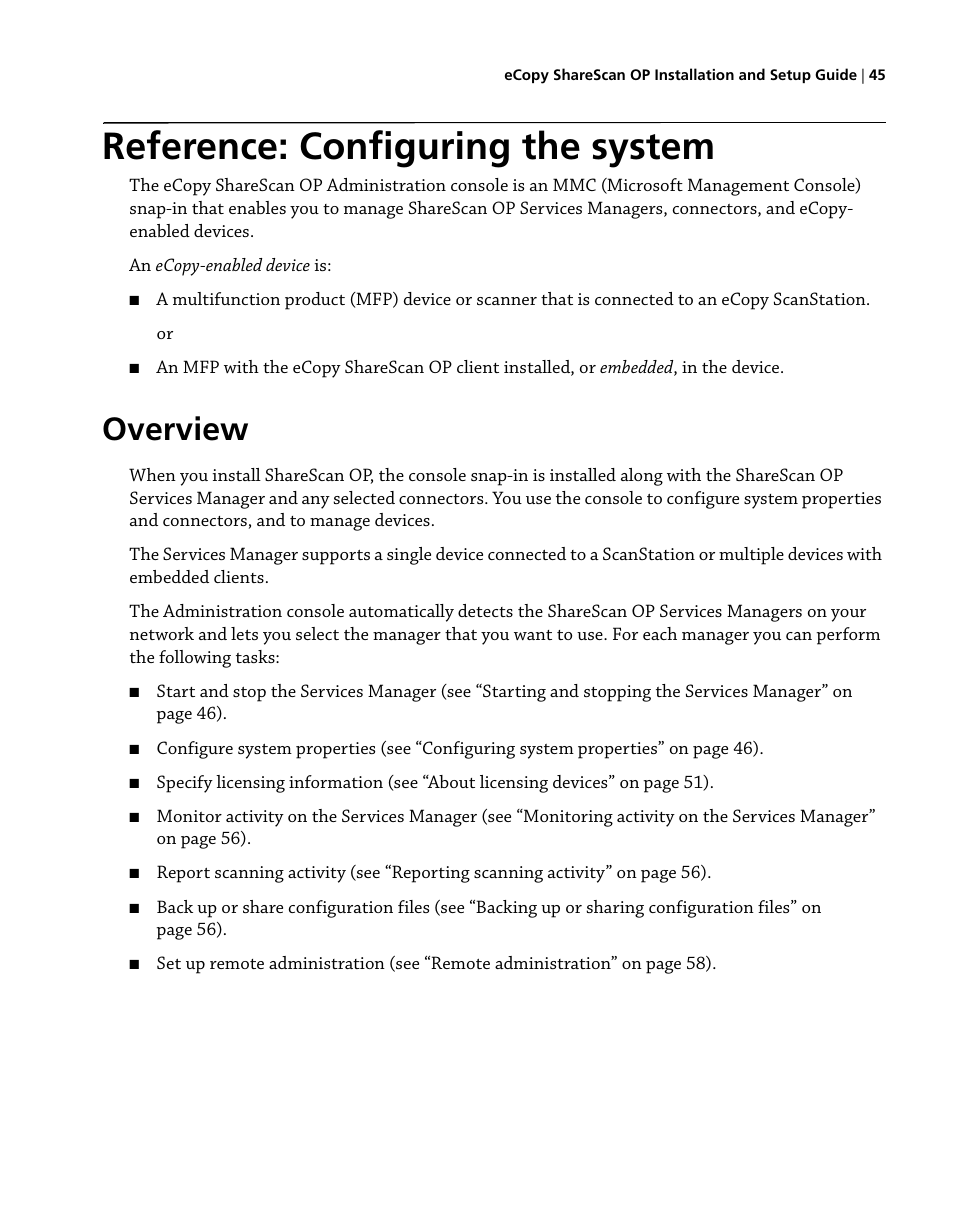 Reference: configuring the system, Overview | Konica Minolta eCopy User Manual | Page 53 / 224