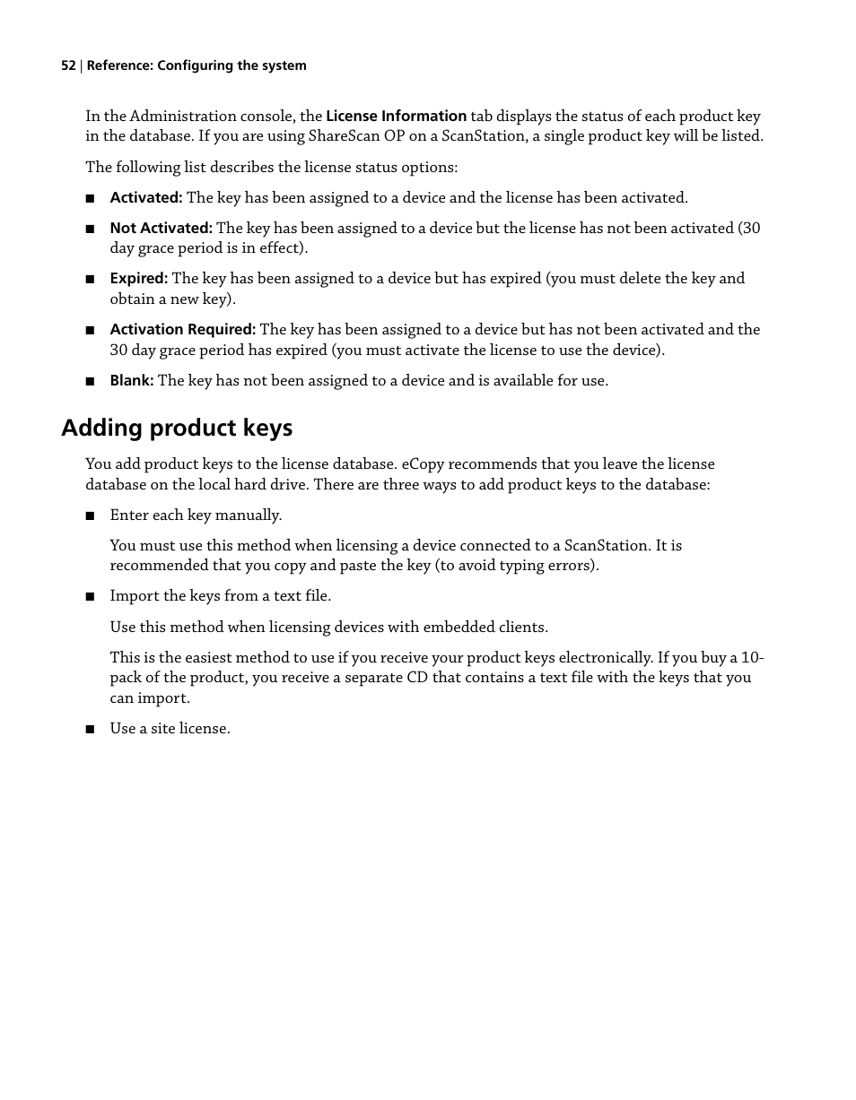 Adding product keys | Konica Minolta eCopy User Manual | Page 60 / 224