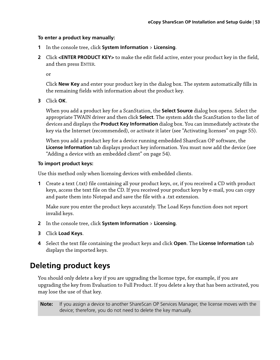Deleting product keys | Konica Minolta eCopy User Manual | Page 61 / 224
