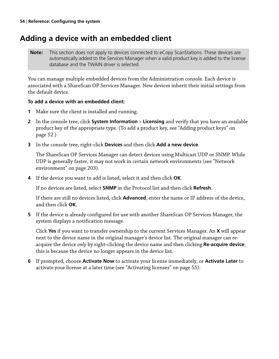 Adding a device with an embedded client | Konica Minolta eCopy User Manual | Page 62 / 224