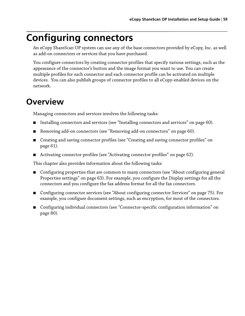 Configuring connectors, Overview | Konica Minolta eCopy User Manual | Page 67 / 224