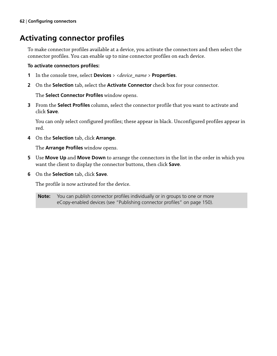 Activating connector profiles | Konica Minolta eCopy User Manual | Page 70 / 224