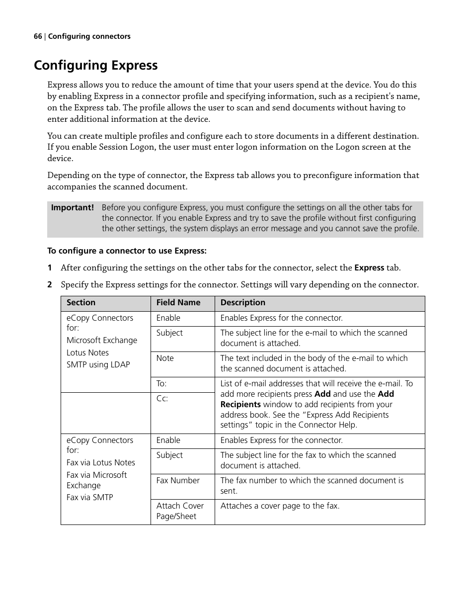 Configuring express | Konica Minolta eCopy User Manual | Page 74 / 224