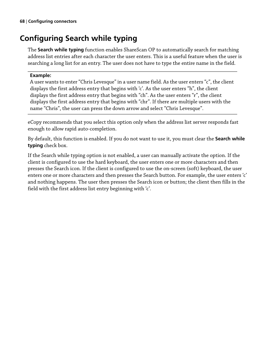 Configuring search while typing | Konica Minolta eCopy User Manual | Page 76 / 224
