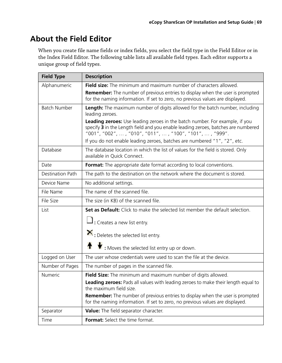 About the field editor | Konica Minolta eCopy User Manual | Page 77 / 224