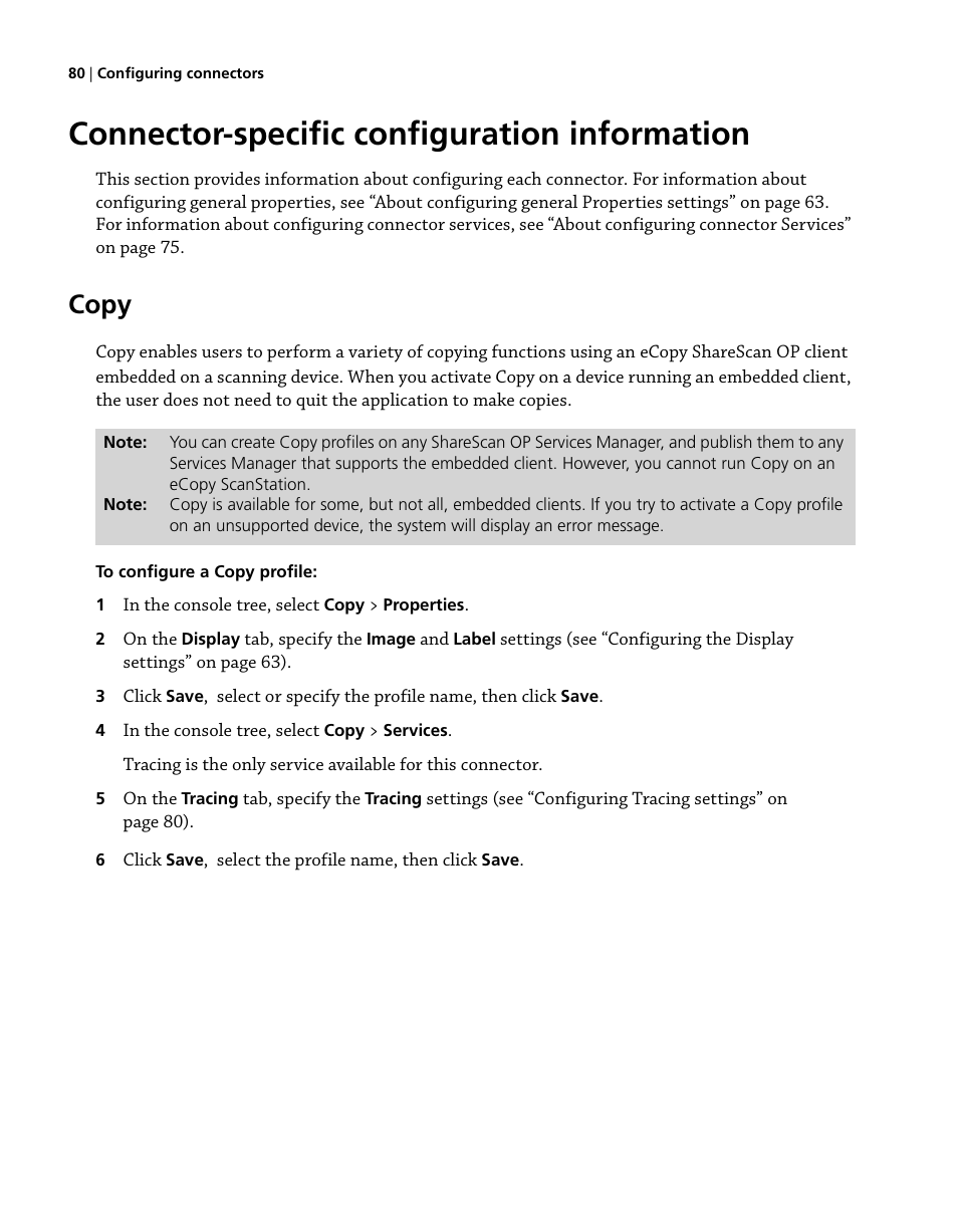Connector-specific configuration information, Copy | Konica Minolta eCopy User Manual | Page 88 / 224