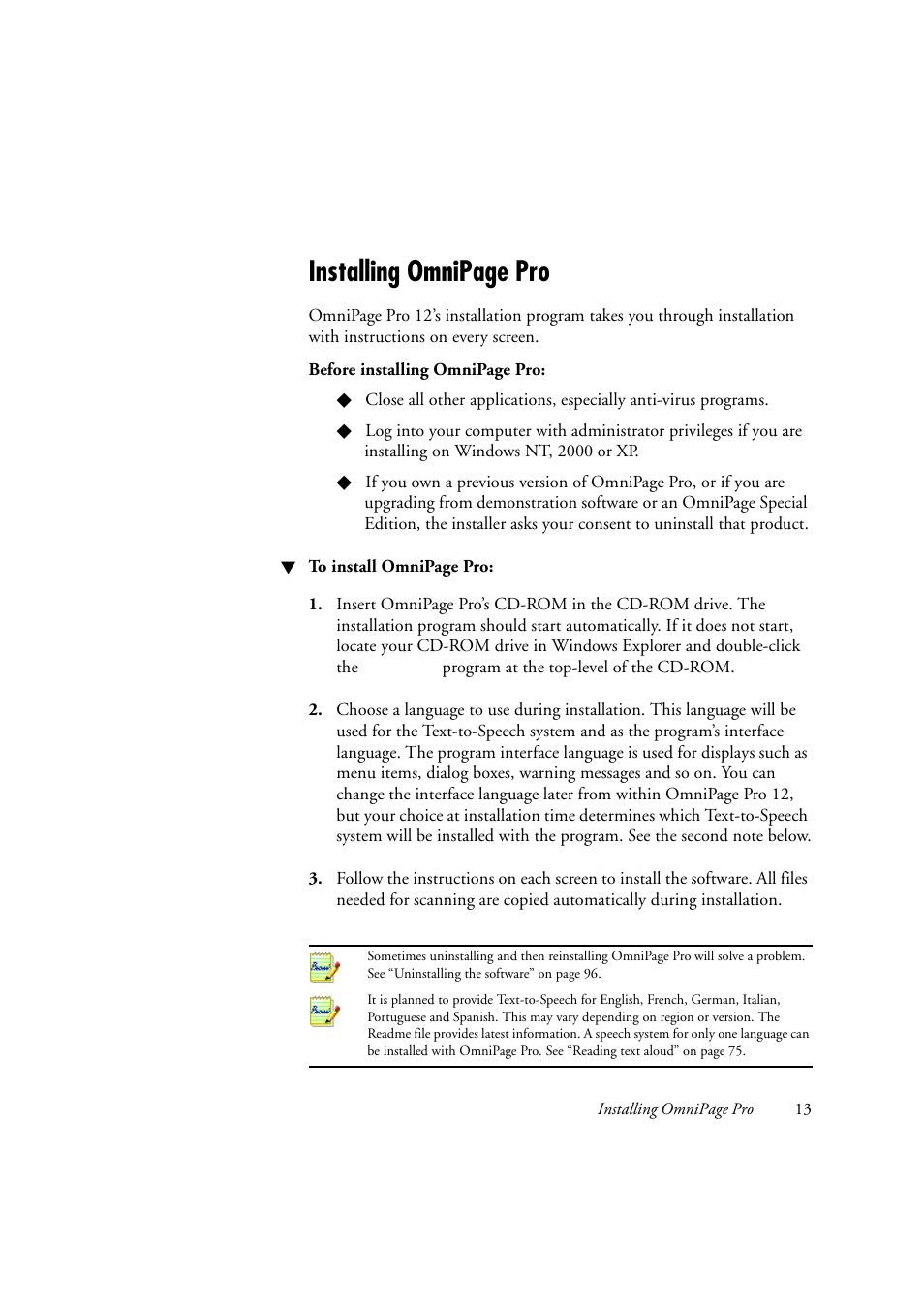 Installing omnipage pro | Konica Minolta Unity User Manual | Page 13 / 100