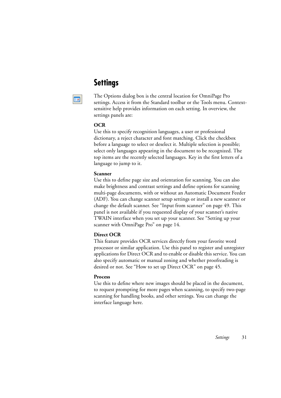 Settings, Settings 31 | Konica Minolta Unity User Manual | Page 31 / 100