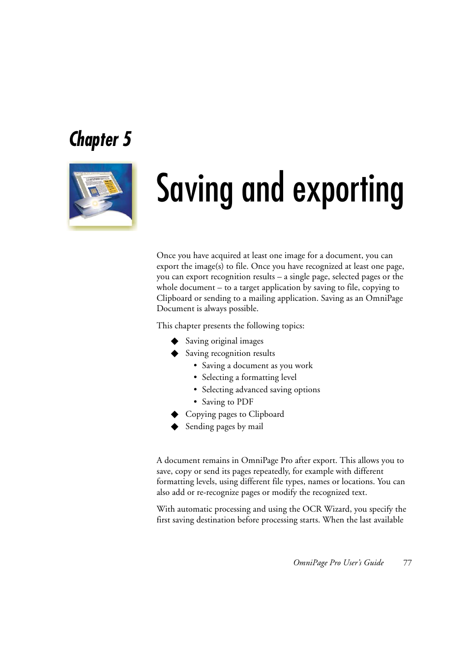 Saving and exporting, A v i n g, A n d | E x p o r t i n g, Chapter 5 | Konica Minolta Unity User Manual | Page 77 / 100