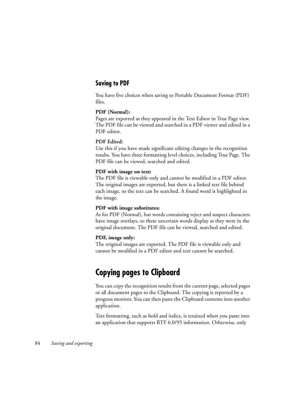 Saving to pdf, Copying pages to clipboard | Konica Minolta Unity User Manual | Page 84 / 100