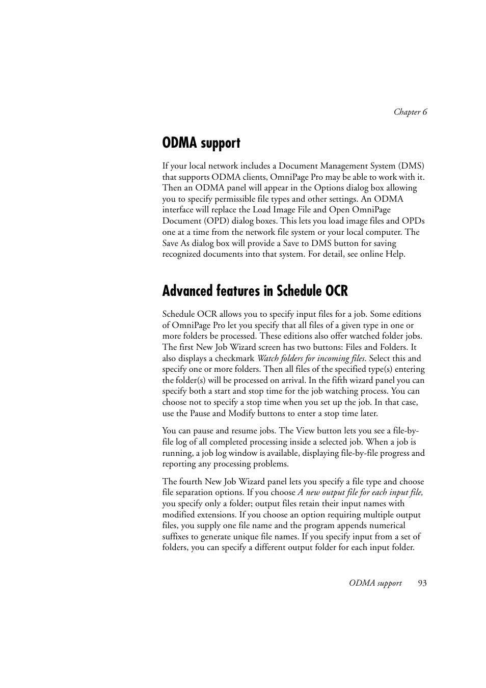 Odma support, Advanced features in schedule ocr | Konica Minolta Unity User Manual | Page 93 / 100