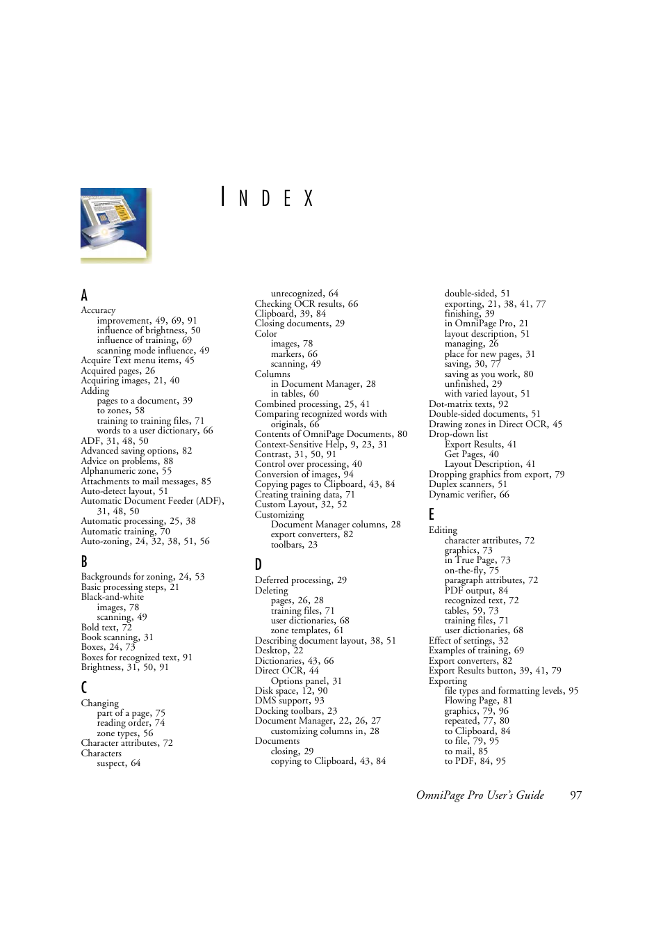 Index, N d e x | Konica Minolta Unity User Manual | Page 97 / 100