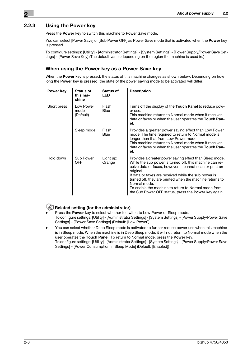 3 using the power key, When using the power key as a power save key | Konica Minolta bizhub 4050 User Manual | Page 18 / 70