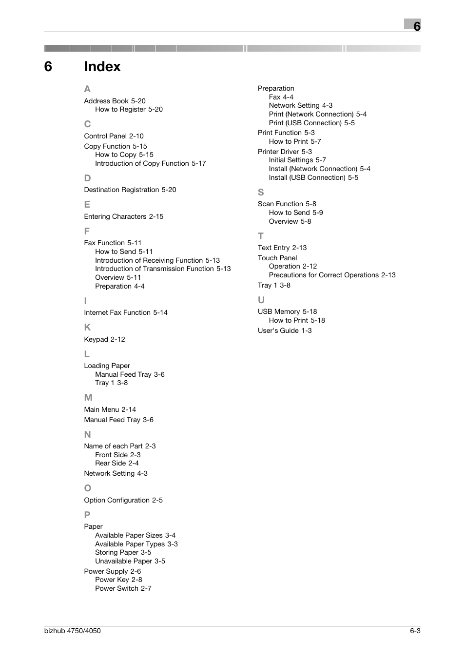 6 index, Index, 6index | Konica Minolta bizhub 4050 User Manual | Page 69 / 70