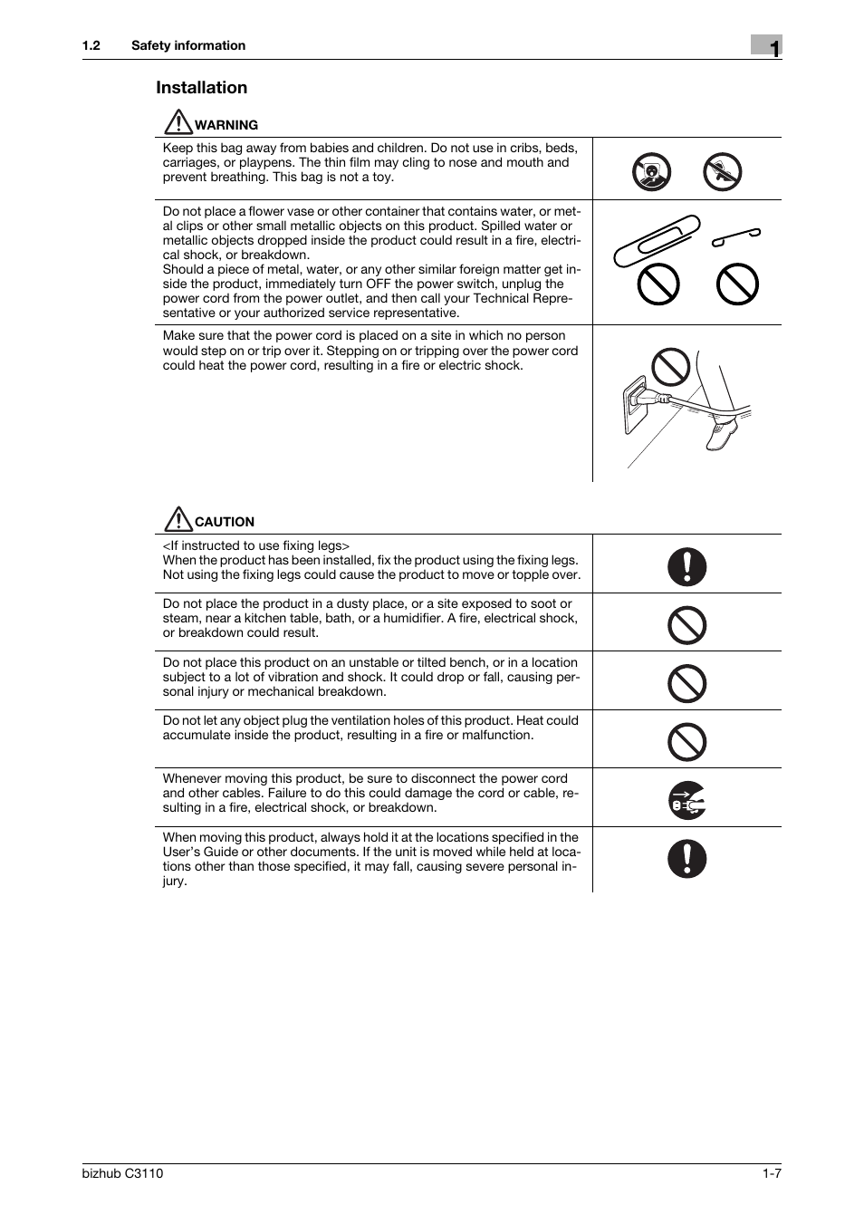 Installation, Installation -7 | Konica Minolta bizhub C3110 User Manual | Page 13 / 82