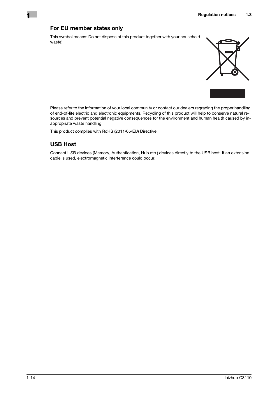 For eu member states only, Usb host, For eu member states only -14 usb host -14 | Konica Minolta bizhub C3110 User Manual | Page 20 / 82