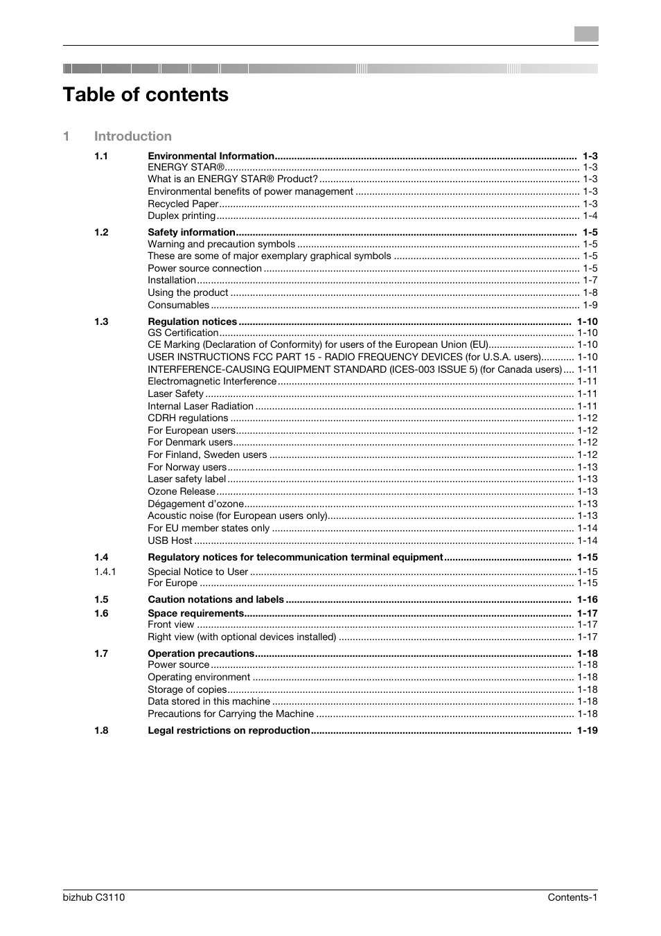 Konica Minolta bizhub C3110 User Manual | Page 3 / 82