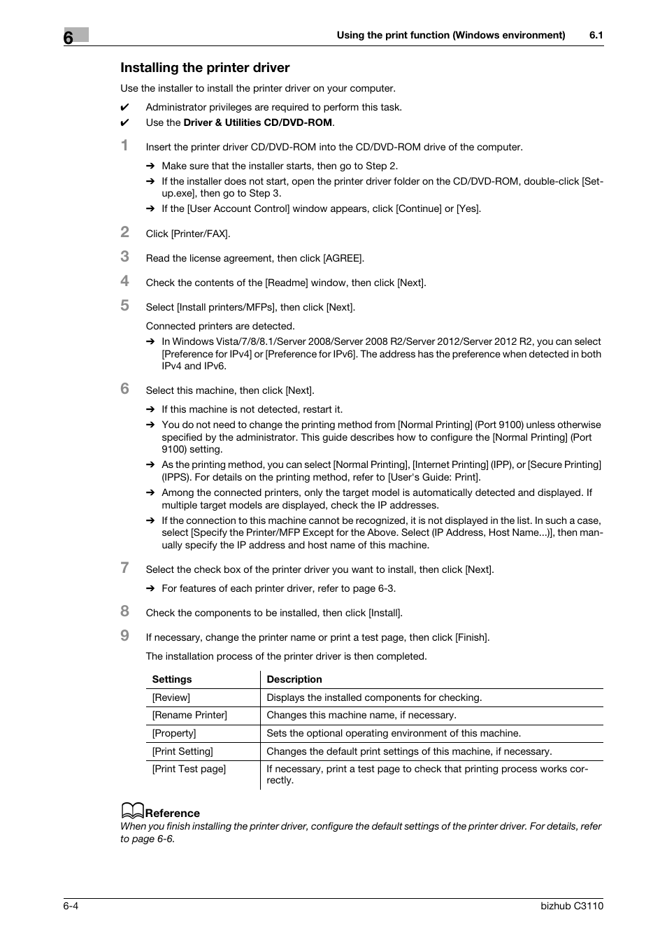 Installing the printer driver, Installing the printer driver -4 | Konica Minolta bizhub C3110 User Manual | Page 64 / 82