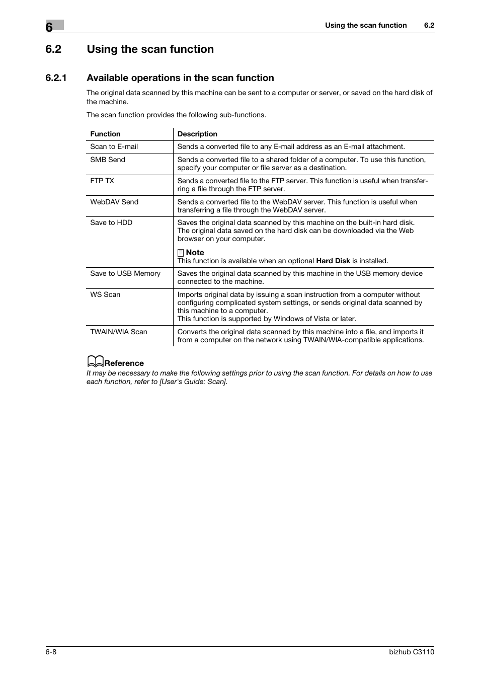 2 using the scan function, 1 available operations in the scan function, Using the scan function -8 | Available operations in the scan function -8 | Konica Minolta bizhub C3110 User Manual | Page 68 / 82