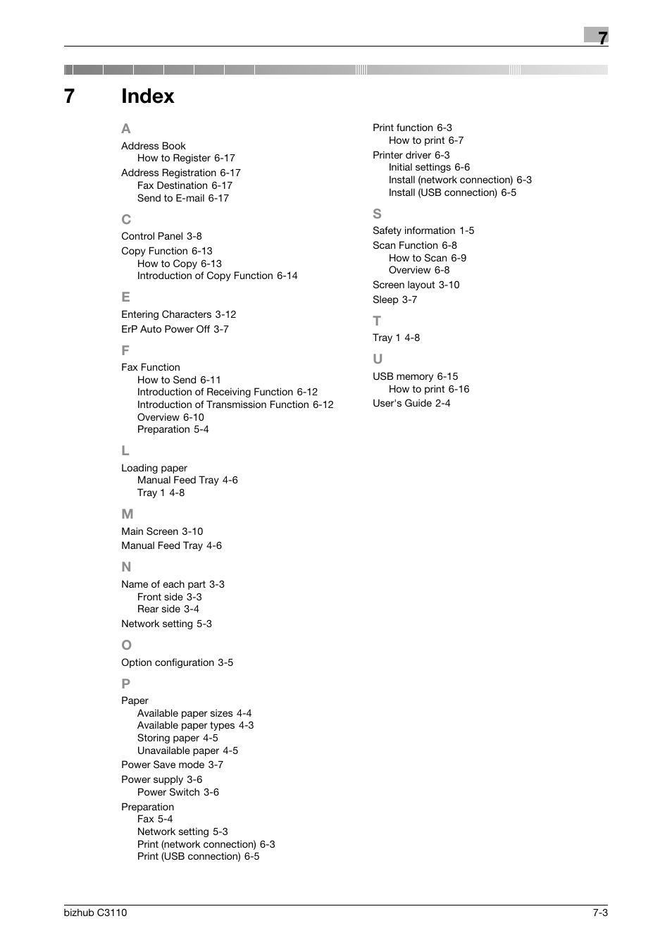 7 index, Index, 7index | Konica Minolta bizhub C3110 User Manual | Page 81 / 82