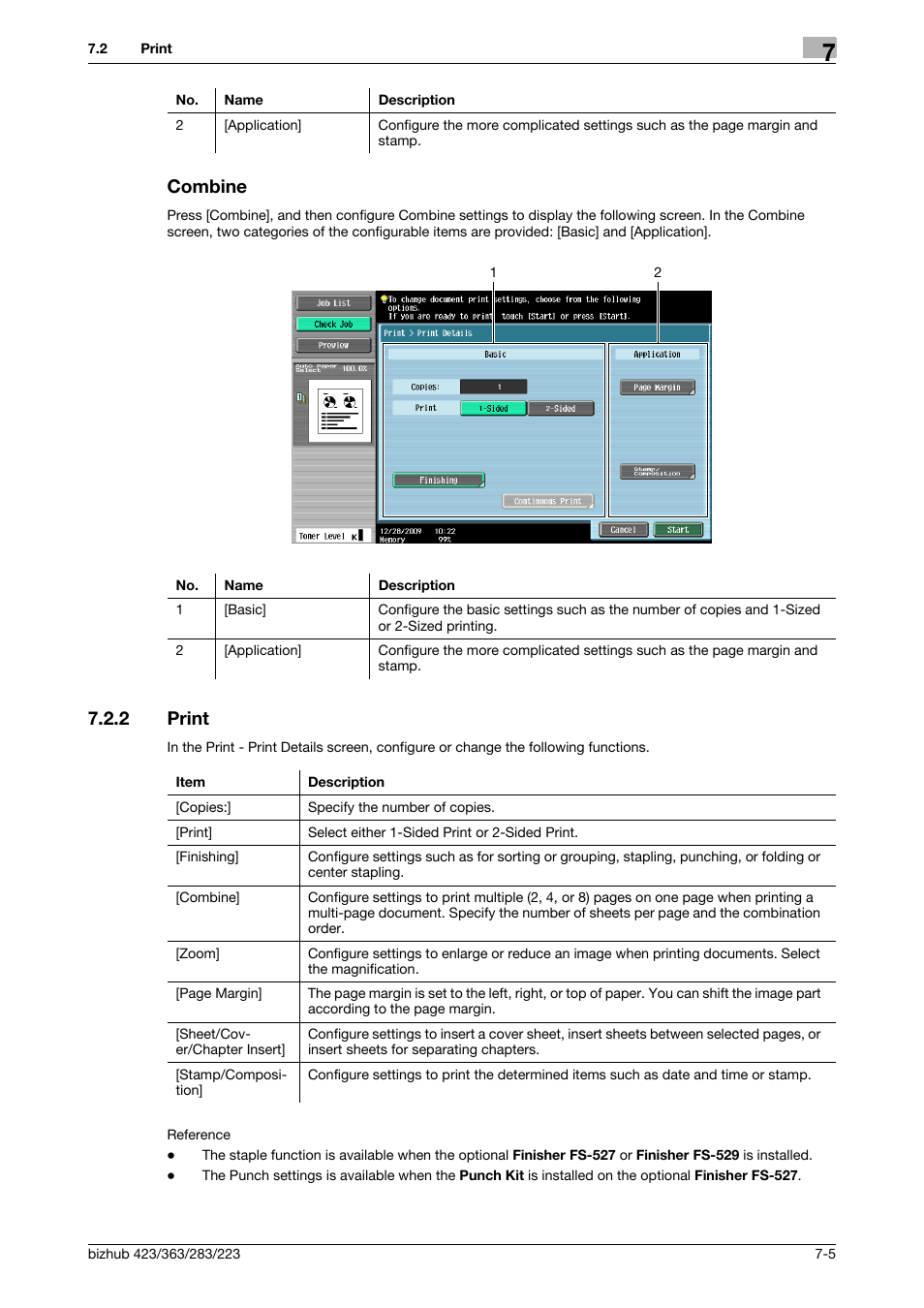 Combine, 2 print, Combine -5 | Print -5, P. 7-5) | Konica Minolta BIZHUB 223 User Manual | Page 113 / 302