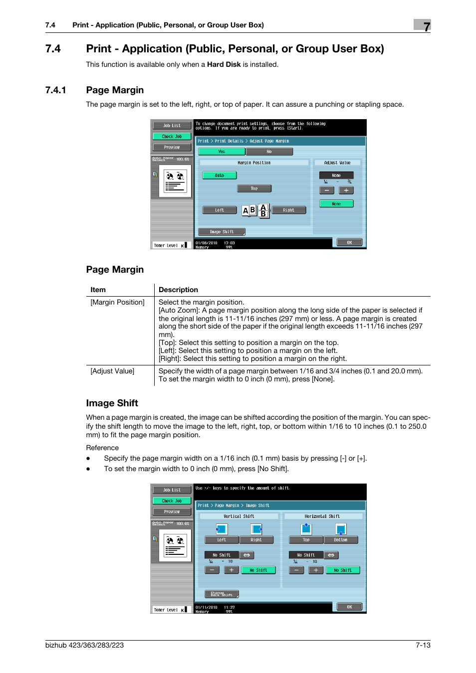 Image shift, P. 7-13), P. 7-13 | Konica Minolta BIZHUB 223 User Manual | Page 121 / 302