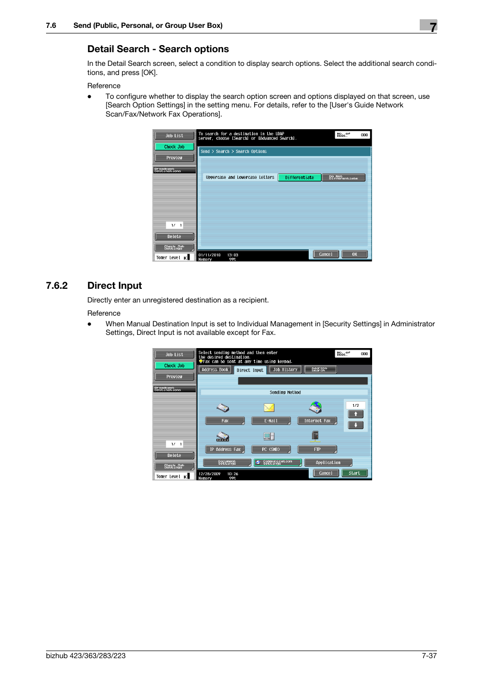 Detail search - search options, 2 direct input, Detail search - search options -37 | Direct input -37 | Konica Minolta BIZHUB 223 User Manual | Page 145 / 302