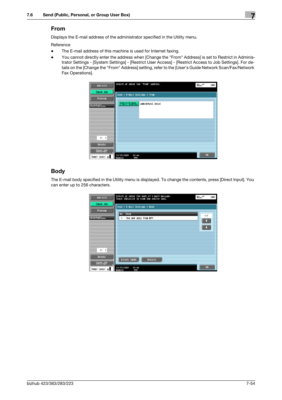 From, Body, From -54 body -54 | Rom] (p. 7-54), Body] (p. 7-54) | Konica Minolta BIZHUB 223 User Manual | Page 162 / 302