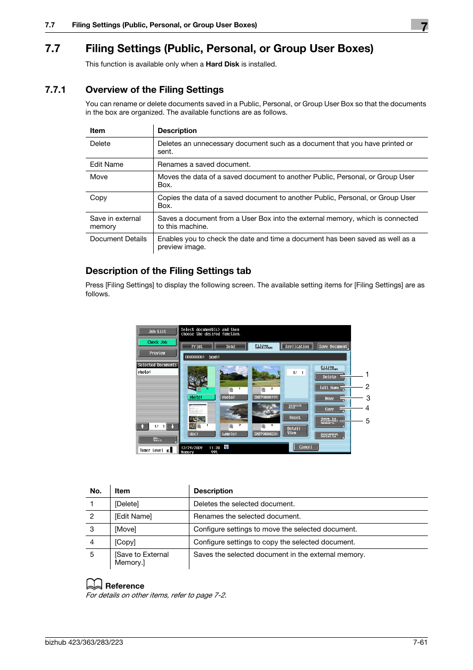 1 overview of the filing settings, Description of the filing settings tab | Konica Minolta BIZHUB 223 User Manual | Page 169 / 302