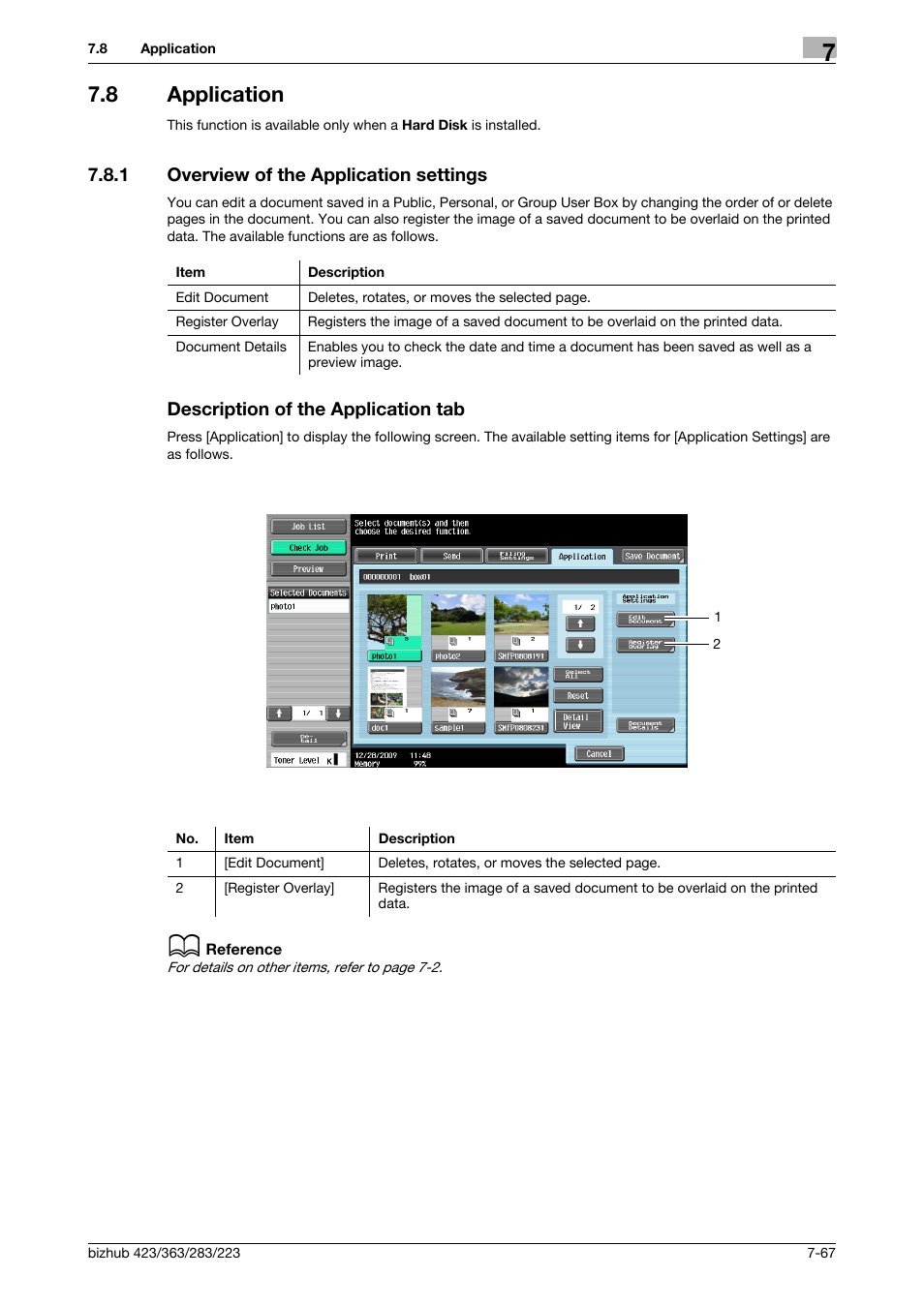 8 application, 1 overview of the application settings, Description of the application tab | Application -67 | Konica Minolta BIZHUB 223 User Manual | Page 175 / 302