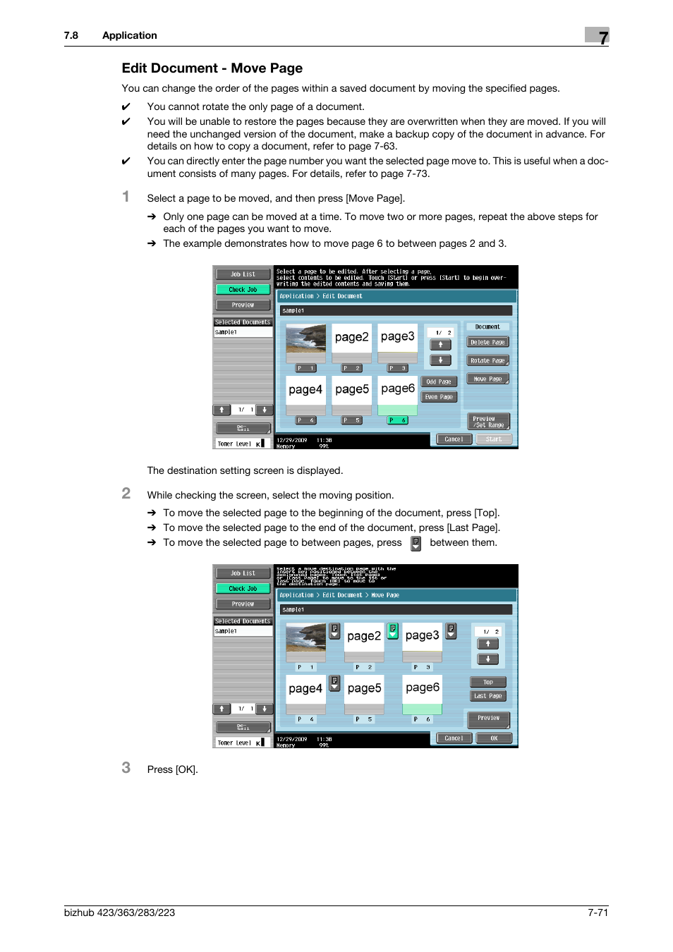 P. 7-71), Edit document - move page | Konica Minolta BIZHUB 223 User Manual | Page 179 / 302